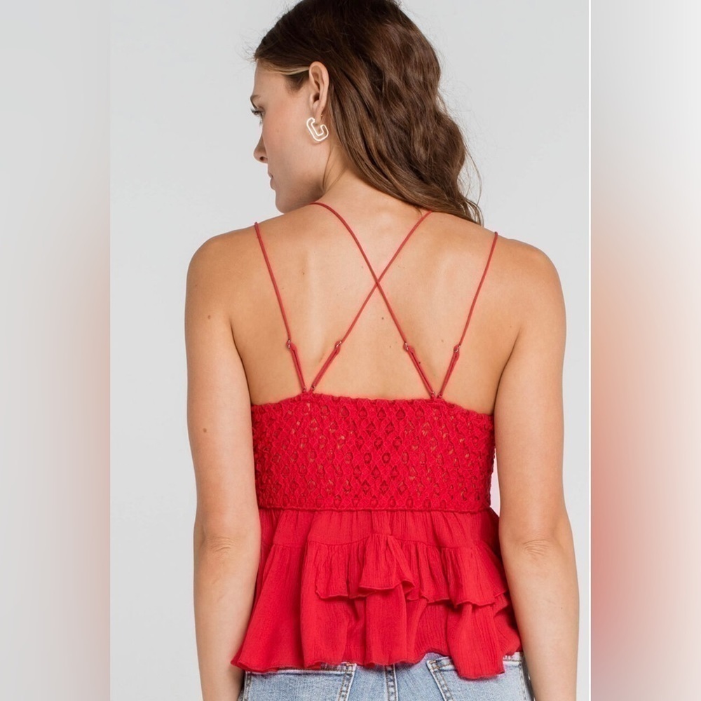 Free People Adella Cami Womens Red Lace Tiered Tank Top Strappy Size Small - Picture 3 of 4